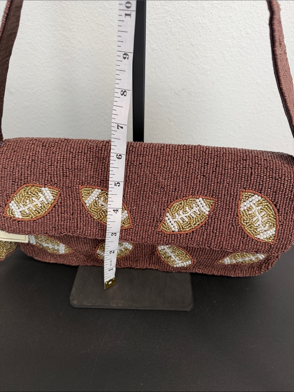 Sol and Mer | Fall Football Chocolate Brown Beaded Bag w/ Matching Bag Charm 🏈🍂 - Picture 13 of 14